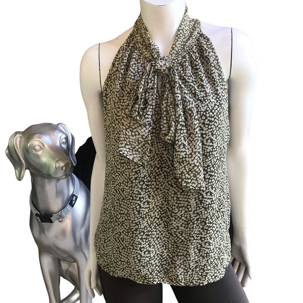 Old Navy Green White Dotted Sleeveless Blouse Tie Neck Tank Top Women’s Size S